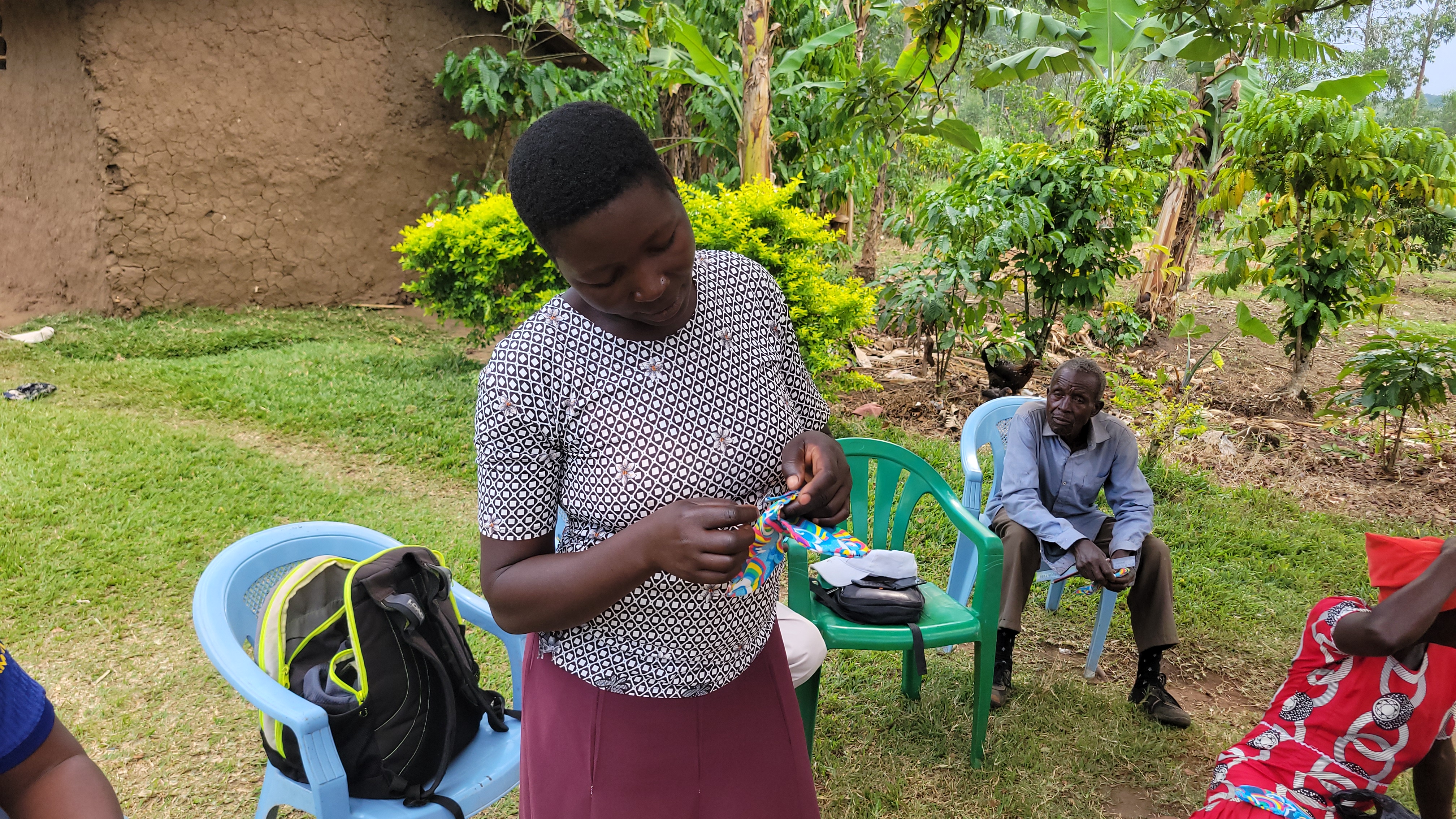 Woman demonstrating how to make reusable sanitary pad